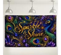 Sparkle & Shine - Sfondo da parete con pavone, eleganti decorazioni per feste, per interni ed esterni, sfondo fotografico per celebrazioni ed eventi, 180 x 109 cm