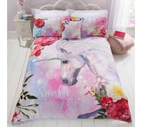 Brillantini Sparkle Unicorno Set Copripiumino Doppio Fiori Bambine Ragazze