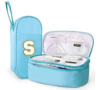 SparkleJoy Astuccio con lettere, 2 scomparti, a doppio piano, grande capacità, adatto per ragazze e adolescenti, per scuola e ufficio, Blu, S