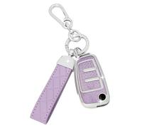 SparkleJoy Cover Chiave Auto in TPU con Portachiavi in Pelle Compatibile con Audi A1/A3/A4/A6/Q3/Q5/Q7/S3/R8/TT/Seat,Custodia Chiavi Telecomando - Flip Key (Viola)