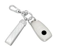 SparkleJoy Cover Chiave Auto in TPU con Portachiavi in Pelle Compatibile con Mercedes Benz Class A B C E G S CLA CLE CLS GLA GLC GLE GLK,Custodia Chiave Auto Copri Chiave - Smart Key (Argento)