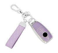 SparkleJoy Cover Chiave Auto in TPU con Portachiavi in Pelle Compatibile con Mercedes Benz Class A B C E G S CLA CLE CLS GLA GLC GLE GLK,Custodia Chiave Auto Copri Chiave - Smart Key (Viola)