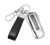 SparkleJoy Cover Chiave Auto in TPU con Portachiavi in Pelle Compatibile con Porsche Cayenne 958 911 996 Macan Panamera 987 987 GT3 Cayman，Custodia Chiavi Telecomando Copri Chiavi - Smart Key（Nero）