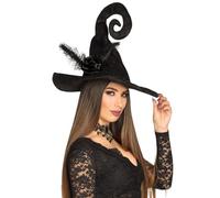 SPARKLERS CLUB Cappello da strega nero con piume 57 cm Halloween | Altezza imponente 57 cm, piume decorative nere, per adulti e donne, finitura teatrale, compatibile con travestimenti gotici