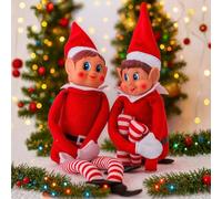 SPARKLERS CLUB - Duo Lutin & Lutine burloni di Natale | Figure decorative 30 cm | Corpo morbido e viso in vinile | Accessori tradizionali natalizi