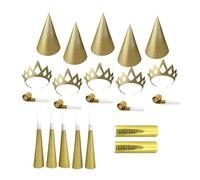 SPARKLERS CLUB Kit Cotillons Glitter Oro 10 Persone per Capodanno 2025! Include cappelli, fischietti, serpentini, cerchietto per capelli. Ideale per la vigilia e per creare ricordi memorabili