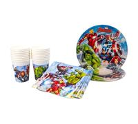 SPARKLERS CLUB Marvel Avengers, confezione da 52 pezzi, 16 piatti, 16 bicchieri, 20 tovaglioli, stoviglie usa e getta, stoviglie da festa, decorazione da tavola