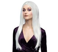 SPARKLERS CLUB Parrucca da strega bianca, lunga, capelli lisci | Capelli bianchi lunghi e lisci, berretto regolabile confortevole, compatibile con cappello a punta, resistente alle serate