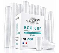 SPARKLERS CLUB - Set di 100 bicchieri riutilizzabili da 25 cl (33 ras-bordo) - Polipropilene (PP) per alimenti rigidi, compatibili con lavastoviglie - Made in France - Colore gelo