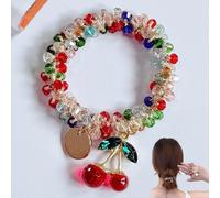 Sparkling Cherry Charm Hair Band, Cherry Hair Accessories, Colorful Crystal Stretch Hairs Ties for Thick Thin Cute Cherry Hairties Ponytail Holders for Summer Party Daily Decoration(Colore)