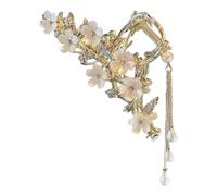 Sparkling Crystal Bun Clip With Dangling Pearls & Secure Grip - Bridal Event & Casual Hairstyle Accessory Elegant Flower Hair Clip