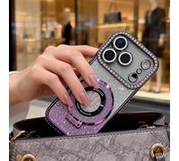 Sparkling Diamond Womens Phone Case, Magnetic Kickstand Case, Luxury Bling Diamond Cover with Mirror and Stand Shockproof Protection for iPhone 17/16/15/14/13/12 Pro Max (Purple,iPhone11 Pro Max)