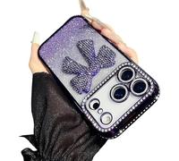 Sparkling Diamond Women's Phone Case with Cute Bow for iPhone 17/16/15/14/13 Pro Max, Luxury 3D Crystal Diamond Bow Phone Case for iPhone 13-17 Series (Grape,15)
