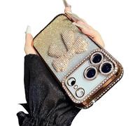 Sparkling Diamond Women's Phone Case with Cute Bow for iPhone 17/16/15/14/13 Pro Max, Luxury 3D Crystal Diamond Bow Phone Case for iPhone 13-17 Series (Gold,15)