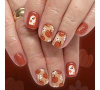 Sparkling French Design Press On Tips Halloween Pumpkin Essence Short Square Manicure Tips 24Pieces Non richiede adesivo Applicazione rapida Chiodo quadrato corto