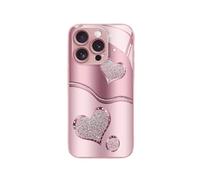 Sparkling Heart Hard Case for iPhone 17/16/15/14/13/12/11 Pro Max, Curve Double Heart Hard Case Made of Shockproof Tempered Glass, Full-Coverage Drop Protection Phones Cases (for iPhone13,Pink)