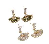 Sparkling Zircon Fan-shaped Maples Earring, Elegant Maple Leaf Earrings for Women, Women's Pendant Earrings, Jewelry Gift for Her (2pairs)