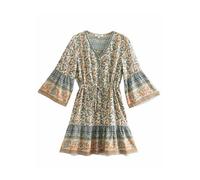 SparklWLeaf Vestito a Stampa Floreale Miniabiti da Donna Vintage Chic con Stampa Floreale Hippie e Scollo a V(Color4,S)