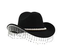 Sparkly Rancher Hat, Rhinestone Wide Brim, 13.78x13.19x5.12 Inches Western Headwear with Pearl Accent, Fashion Party Sunhat, Durable Rancher Hat with Glam Design, Festival Accessory for Ladies Girls