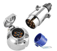 SPARKMOTO Metallo Spina Rimorchio 7 Poli E Metallo Presa Rimorchio 7 Poli, 12V Spina E Presa Rimorchio 7 Poli Alluminio con Porta Spina rimorchio Blu,Spina Presa 7 Poli per Rimorchio RV(Alluminio A)