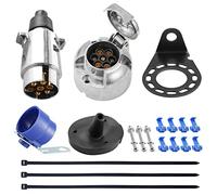 SPARKMOTO Metallo Spina Rimorchio 7 Poli E Metallo Presa Rimorchio 7 Poli, 12V Spina E Presa Rimorchio 7 Poli Alluminio,con Staffa di Montaggio,Guarnizione E porta spina rimorchio blu kit(Alluminio A)