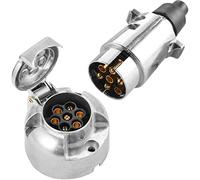 SPARKMOTO Metallo Spina Rimorchio 7 Poli E Metallo Presa Rimorchio 7 Poli, 12V Spina E Presa Rimorchio 7 Poli Alluminio Maschio e Femmina Impermeabile Spina Presa 7 Poli per Rimorchio RV(Alluminio A)