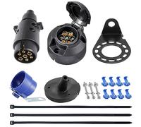 SPARKMOTO Presa 7 Poli Spina 7 Poli Rimorchio,12V Spina Rimorchio 7Poli E Presa Rimorchio 7Poli con Metallo Staffa di Montaggio,Guarnizione isolante E porta spina rimorchio blu kit(cappuccio di gomma)