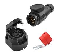 SPARKMOTO Spina Rimorchio 13 Poli E Presa Rimorchio 13 Poli,12V Spina Presa Rimorchio 13 Poli Impermeabile per Auto RV gancio traino presa Spina 13Poli Rimorchio,con porta spina rimorchio rosso(Lungo)