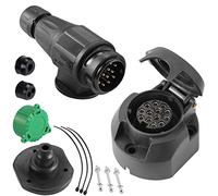 SPARKMOTO Spina Rimorchio 13 Poli E Presa Rimorchio 13 Poli,Norma ISO11446,12V Spina Presa Rimorchio 13Poli Impermeabile per Auto RV gancio traino,con Guarnizione Kit isolante E copertina verde(Lungo)