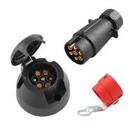 SPARKMOTO Spina Rimorchio 7 Poli E Presa Rimorchio 7 Poli, Norma ISO 1724,Impermeabile 12V Presa 7 Poli Femmina E Spina 7 Poli Maschio Rimorchio con Porta Spina rimorchio Rosso(Tappo a Vite)