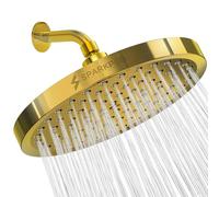 SparkPod Fixed Shower Head - High Pressure Rain - Luxury Modern Chrome Look - Easy Tool Free Installation - The Perfect Adjustable Replacement (Gold, 20cm Round)