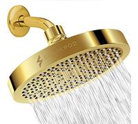 SparkPod Fixed Shower Head - High Pressure Rain - Luxury Modern Chrome Look - Easy Tool Free Installation - The Perfect Adjustable Replacement (Gold, 15cm Round)