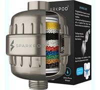 SparkPod High Output Shower Filter Capsule - Suitable for People with Sensitive and Dry Skin and Scalp, Filters Chlorine and Impurities | 1-min install (Brushed Nickel, New Formula)