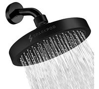 SparkPod Soffione doccia fisso, pioggia ad alta pressione, look moderno di lusso, facile installazione senza attrezzi, ricambio perfetto per il soffione doccia del tuo bagno (rotondo 15 cm, nero