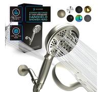 SparkPod Soffione doccia palmare in nichel spazzolato da 12,7 cm, 9 impostazioni di spruzzo con interruttore on/off, modalità pioggia pulsante, sensazione di un'oasi, ripristino automatico dopo ogni