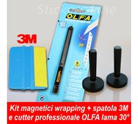 Spatola 3M + taglierino OLFA lama 30° + Coppia di calamite CAR WRAPPING cutter