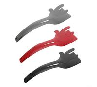 Spatola flessibile in nylon per pinze, resistente al calore, colore nero | Funzione flip and grip, testa in nylon flessibile, set da 3 pezzi, nero grigio per colori rossi, facile rilascio del cibo