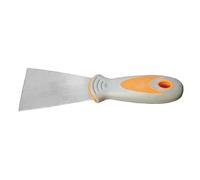 Spatola in acciaio inox 50 mm con manico bimateriale, ideale per cucinare, friggere e servire cibo in modo efficiente.