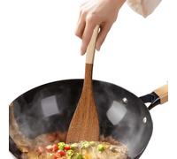 Spatola in legno, 32 cm, resistente al calore, spatola a manico lungo con una consistenza liscia, strumento di cottura versatile per mescolare, capovolgere e raschiare