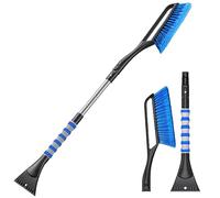 Spatola per Ghiaccio Auto 2 in 1, Raschietto Ghiaccio Auto con Spazzola da Neve, Spazzola per Pala AntiGraffio Parabrezza Asta con Telescopica Impugnatura Rimovibile per Auto Camion SUV (Blu)