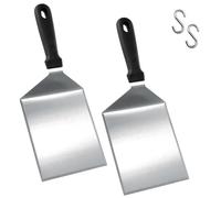 Spatola per Hamburger, Set di 2 Spatola grande in acciaio inox, Accessori per Piastra da Cucina, Spatola per Piastra per Barbecue, Manico Resistente e Solido, Include Gancio
