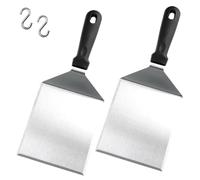 Spatola per Hamburger, Set di 2 Spatola in Acciaio Inox, Grande Spatola per Piastra per Barbecue, Accessori per Piastra da Cucina, Include Gancio, per Barbecue Plancha Teppanyaki e Piastra Grill
