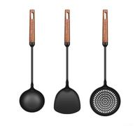 Spatola wok in ferro con manico in legno per piastra in ghisa, barbecue, griglia con parte superiore piatta, grado commerciale, 38 cm (set da 3 pezzi)