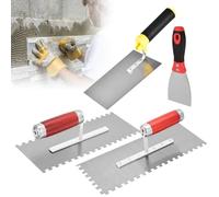 Spatole Da Muratore In Acciaio Inox, 4 Pezzi Cazzuola Dentata, Cazzuola Trapezoidale In Acciaio Inox Con Manici In Gomma, Set Di Cazzuole Da Muratore Per Calcestruzzo, Stucco (280x110mm)