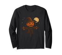 Spaventapasseri Zucca sotto la Luna Halloween Maglia a Manica