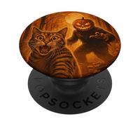 Spaventato Cat Selfie Arancione Zucca Mostro Halloween PopSockets PopGrip Adesivo