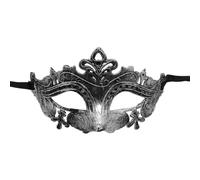 Spaventosa maschera mezza faccia vintage con parte superiore piatta per notti horror, eventi casa infestata, palline antiche, adulti (piccola fata, argento, M)