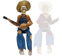 Spaventoso banjo scheletro ornamento con design a scacchi rosso giallo materiali robusti per decorazioni stagionali per la casa griglie rosse decorazioni di Halloween