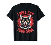 Spaventoso Gatto satanico I Will Eat Your Soul per Halloween Divertente Maglietta