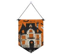 Spaventoso Halloween Nero Arancione Spettrale Casa infestata da appendere alla parete banner con asta telescopica divertente banner per la decorazione esterna della stanza per interni, feste